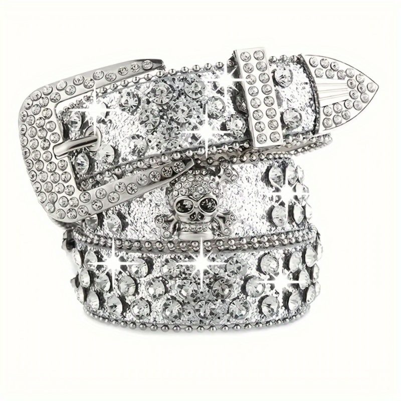 Stylish Rhinestone Western Cowgirl Style Y2K Belt Sparking Pu Leather BB Belts Jeans Dress Accessories For Women - Image 2