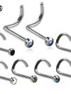 10Pcs/20Pcs/50Pcs G23 Titanium Nose Rings Studs Round Crystal Nose Rings Piercing Body Jewelry L-shape Nose Stud Zircon Nostril