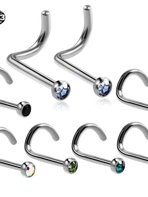10Pcs/20Pcs/50Pcs G23 Titanium Nose Rings Studs Round Crystal Nose Rings Piercing Body Jewelry L-shape Nose Stud Zircon Nostril