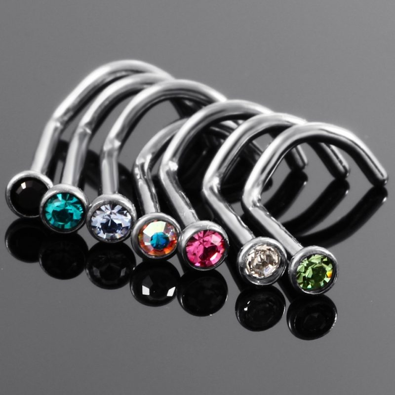 10Pcs/20Pcs/50Pcs G23 Titanium Nose Rings Studs Round Crystal Nose Rings Piercing Body Jewelry L-shape Nose Stud Zircon Nostril - Image 5