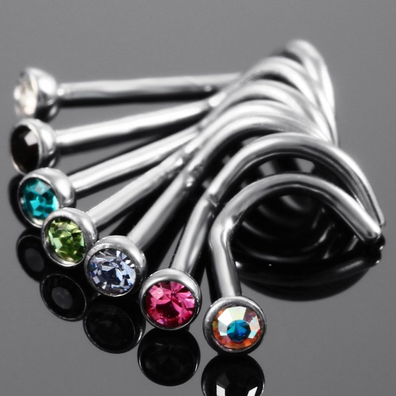 10Pcs/20Pcs/50Pcs G23 Titanium Nose Rings Studs Round Crystal Nose Rings Piercing Body Jewelry L-shape Nose Stud Zircon Nostril - Image 6