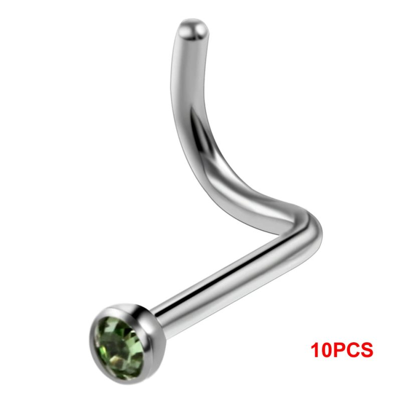 10Pcs/20Pcs/50Pcs G23 Titanium Nose Rings Studs Round Crystal Nose Rings Piercing Body Jewelry L-shape Nose Stud Zircon Nostril - Image 7