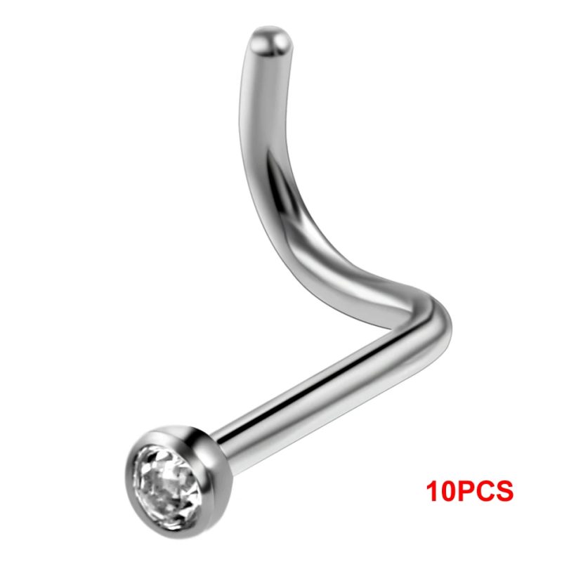 10Pcs/20Pcs/50Pcs G23 Titanium Nose Rings Studs Round Crystal Nose Rings Piercing Body Jewelry L-shape Nose Stud Zircon Nostril - Image 8