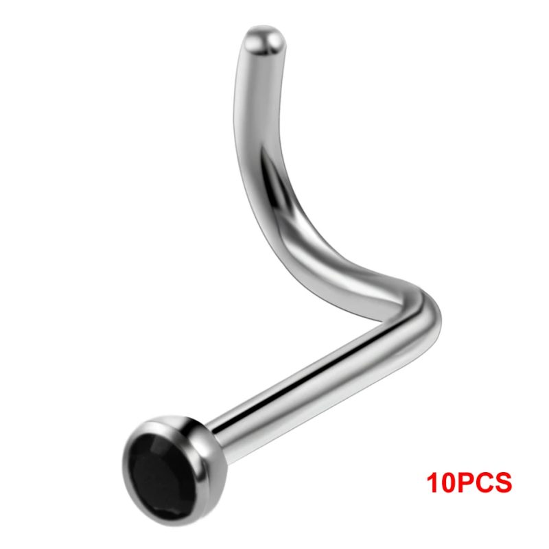 10Pcs/20Pcs/50Pcs G23 Titanium Nose Rings Studs Round Crystal Nose Rings Piercing Body Jewelry L-shape Nose Stud Zircon Nostril - Image 9