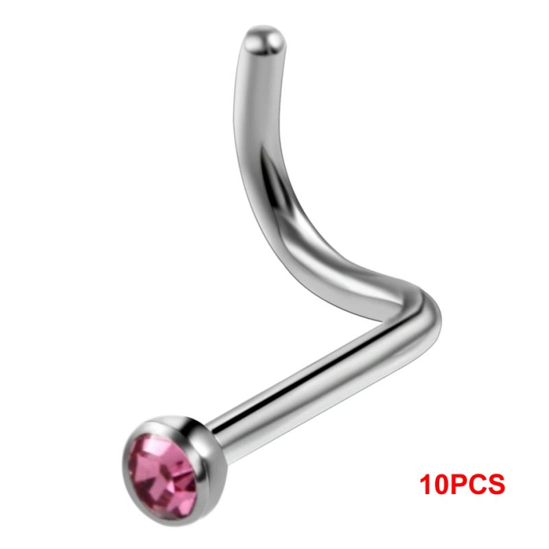 10Pcs/20Pcs/50Pcs G23 Titanium Nose Rings Studs Round Crystal Nose Rings Piercing Body Jewelry L-shape Nose Stud Zircon Nostril - Image 12