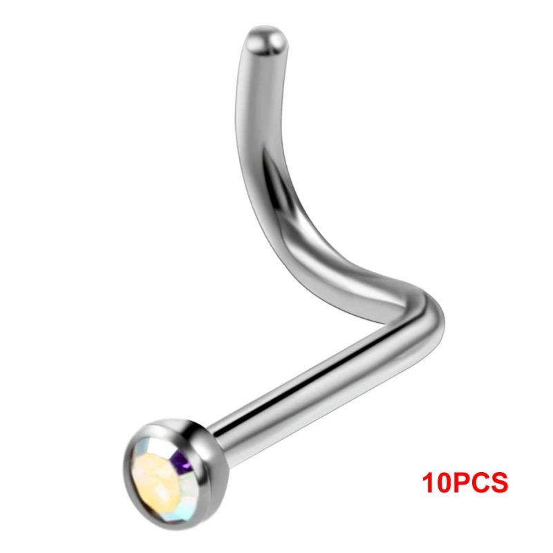 10Pcs/20Pcs/50Pcs G23 Titanium Nose Rings Studs Round Crystal Nose Rings Piercing Body Jewelry L-shape Nose Stud Zircon Nostril - Image 13