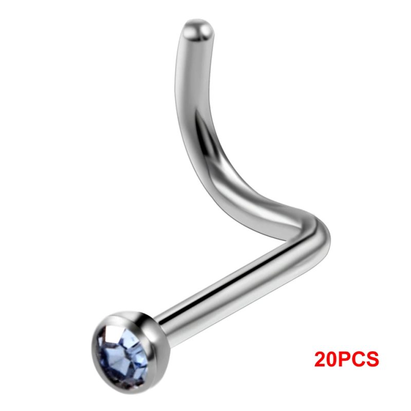 10Pcs/20Pcs/50Pcs G23 Titanium Nose Rings Studs Round Crystal Nose Rings Piercing Body Jewelry L-shape Nose Stud Zircon Nostril - Image 16