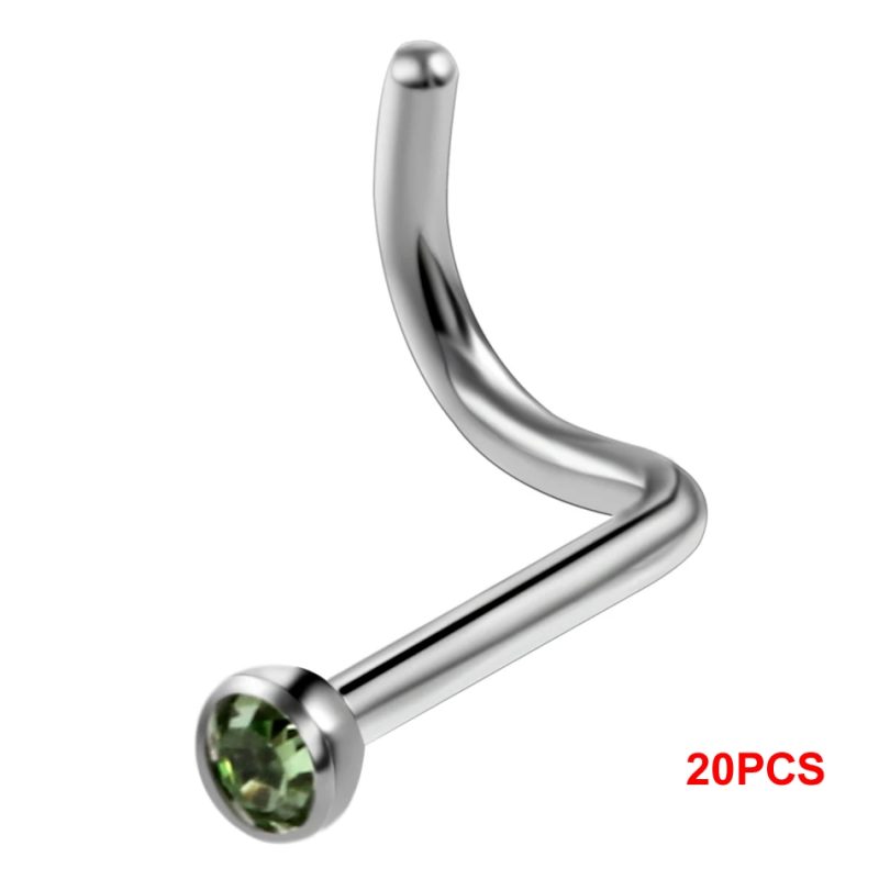 10Pcs/20Pcs/50Pcs G23 Titanium Nose Rings Studs Round Crystal Nose Rings Piercing Body Jewelry L-shape Nose Stud Zircon Nostril - Image 18