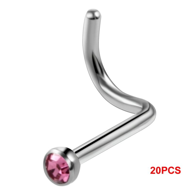 10Pcs/20Pcs/50Pcs G23 Titanium Nose Rings Studs Round Crystal Nose Rings Piercing Body Jewelry L-shape Nose Stud Zircon Nostril - Image 19