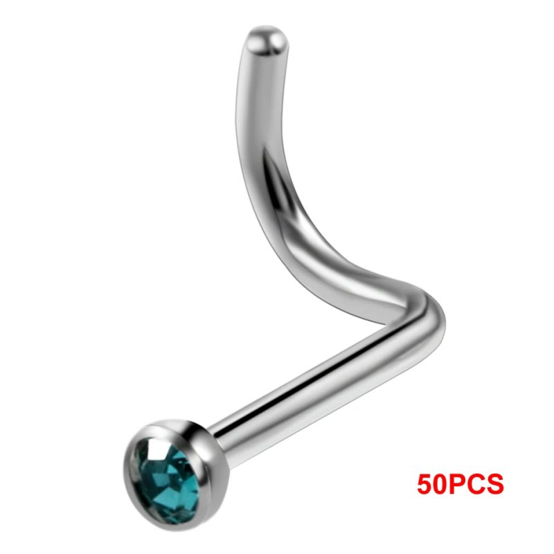 10Pcs/20Pcs/50Pcs G23 Titanium Nose Rings Studs Round Crystal Nose Rings Piercing Body Jewelry L-shape Nose Stud Zircon Nostril - Image 24