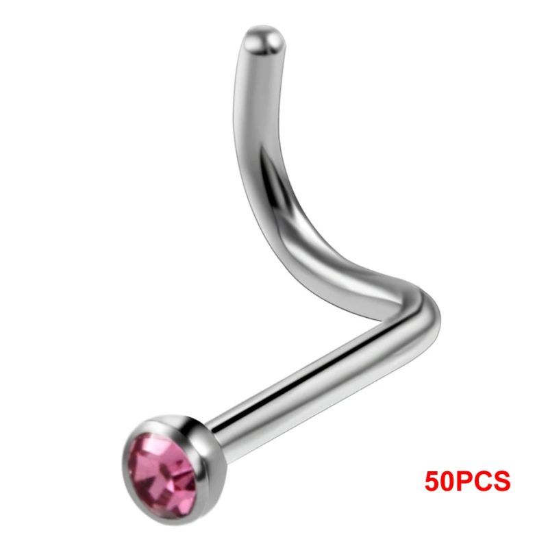 10Pcs/20Pcs/50Pcs G23 Titanium Nose Rings Studs Round Crystal Nose Rings Piercing Body Jewelry L-shape Nose Stud Zircon Nostril - Image 26