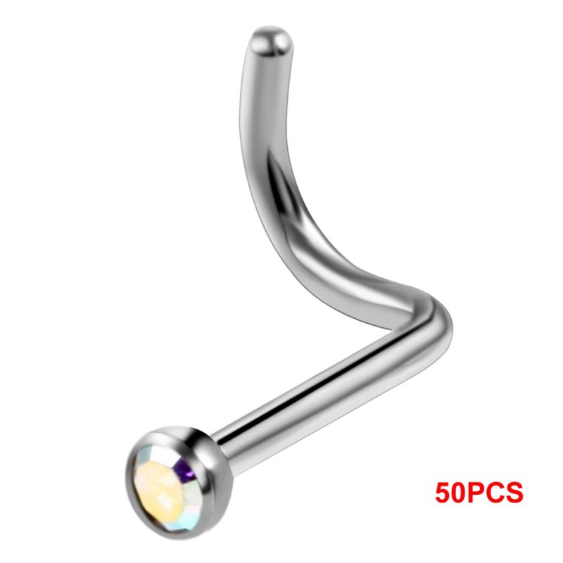 10Pcs/20Pcs/50Pcs G23 Titanium Nose Rings Studs Round Crystal Nose Rings Piercing Body Jewelry L-shape Nose Stud Zircon Nostril - Image 27