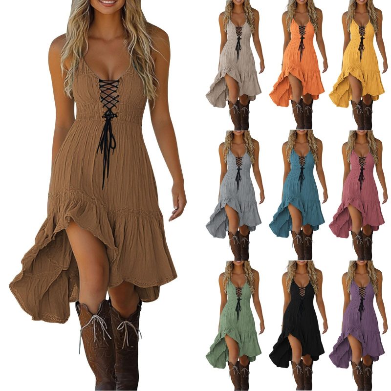 Womens Dresses Vintage Midi Dress Casual Sleeveless Ruffled Sundresses Halloween Western Outfit Vestidos De Verano 2025 - Image 3