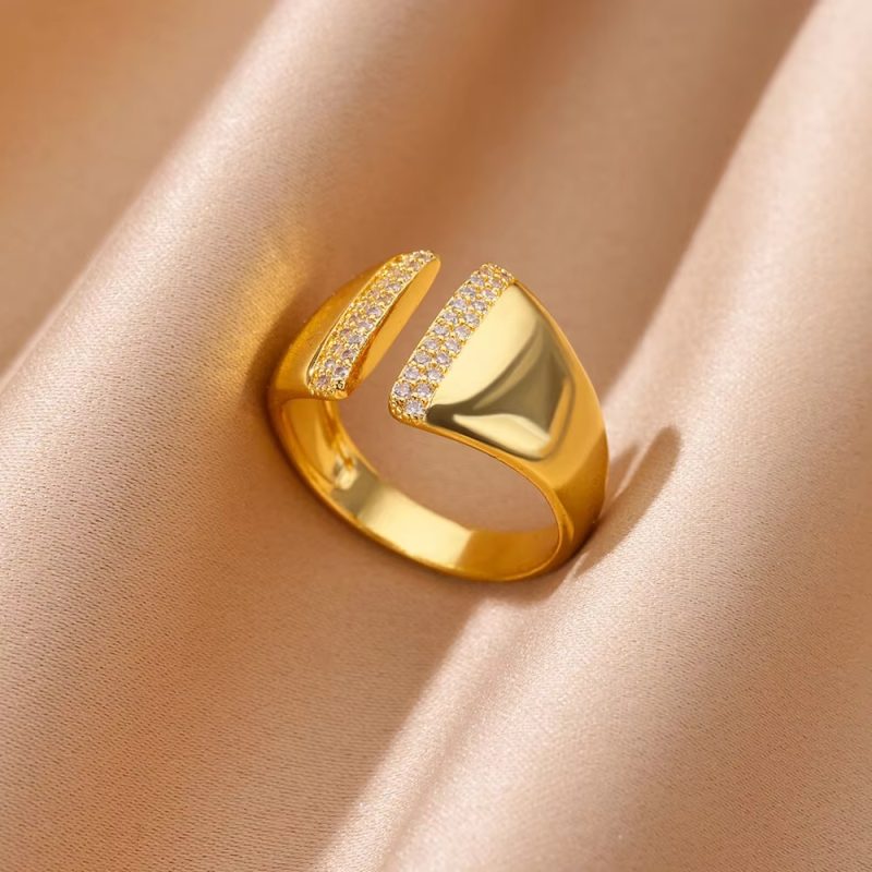 Stainless Steel Zircon Geometric Rings For Women Luxury Evil Eye Gold Color Adjustable Trendy Wedding Aesthetic Jewerly Gift - Image 2