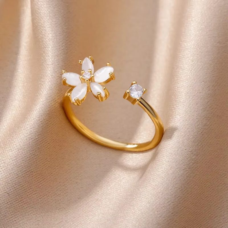 Stainless Steel Zircon Geometric Rings For Women Luxury Evil Eye Gold Color Adjustable Trendy Wedding Aesthetic Jewerly Gift - Image 6
