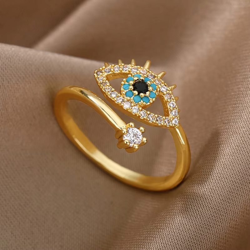 Stainless Steel Zircon Geometric Rings For Women Luxury Evil Eye Gold Color Adjustable Trendy Wedding Aesthetic Jewerly Gift - Image 7