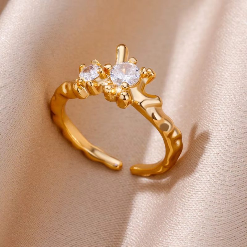 Stainless Steel Zircon Geometric Rings For Women Luxury Evil Eye Gold Color Adjustable Trendy Wedding Aesthetic Jewerly Gift - Image 22