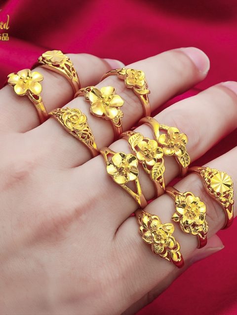 ANIID Ethiopia Dubai Flower Gold Color Arab Rings Resizable For Women Wedding Jewelry African Party Gift Nigerian Jewellery