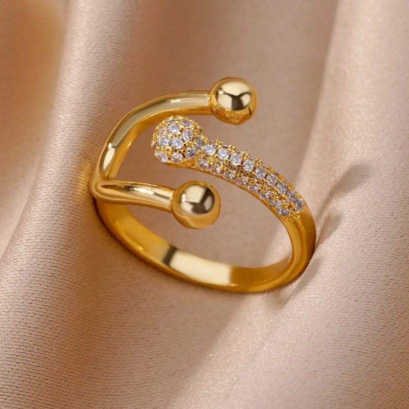 Gold Plated Stainless Steel Crystal Rings For Women Chain Geometry Zircon Finger Ring Jewelry Gift anillos mujer 2025 New Trendy - Image 4