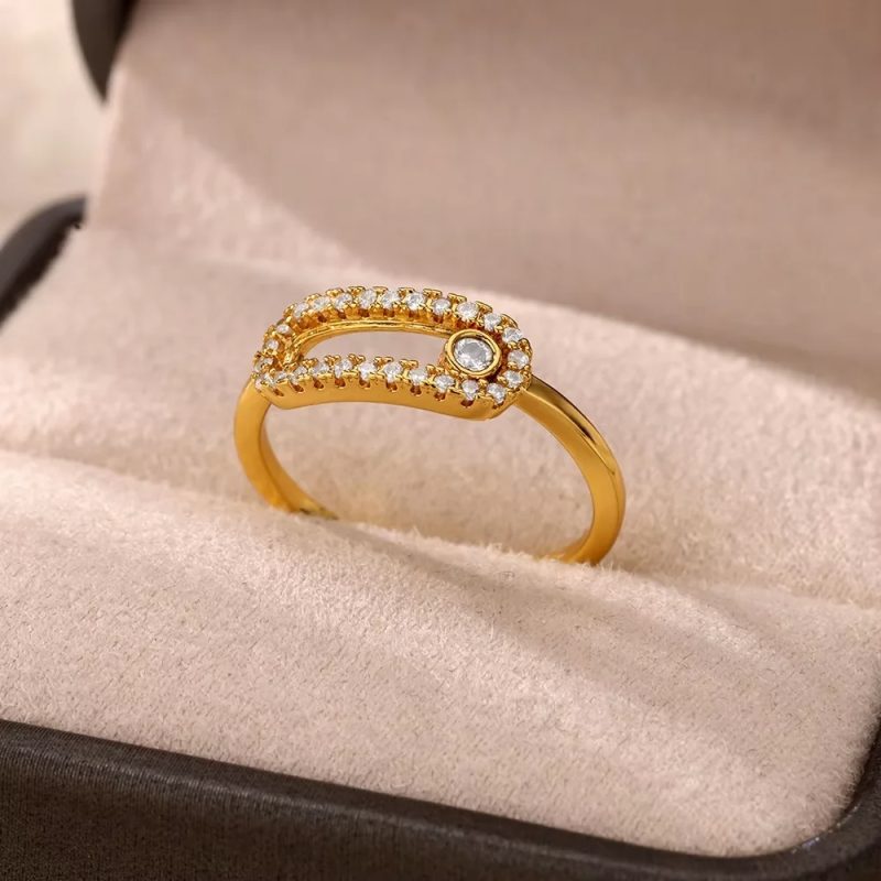 Gold Plated Stainless Steel Crystal Rings For Women Chain Geometry Zircon Finger Ring Jewelry Gift anillos mujer 2025 New Trendy - Image 5