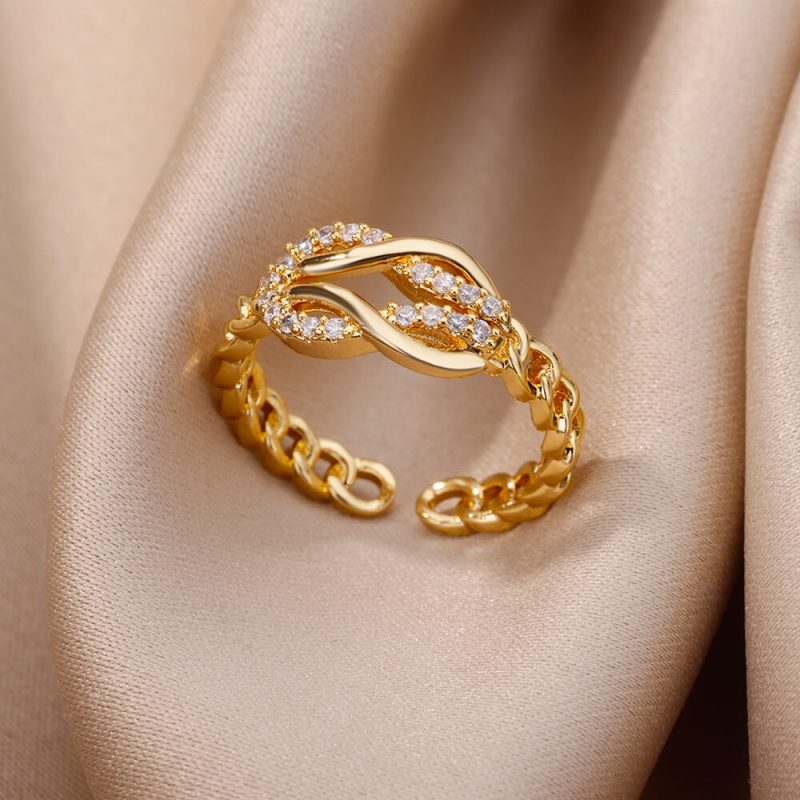 Gold Plated Stainless Steel Crystal Rings For Women Chain Geometry Zircon Finger Ring Jewelry Gift anillos mujer 2025 New Trendy - Image 6