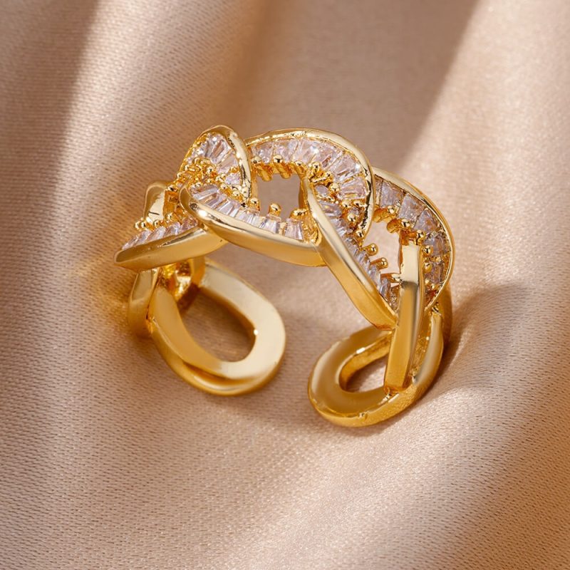 Gold Plated Stainless Steel Crystal Rings For Women Chain Geometry Zircon Finger Ring Jewelry Gift anillos mujer 2025 New Trendy - Image 7