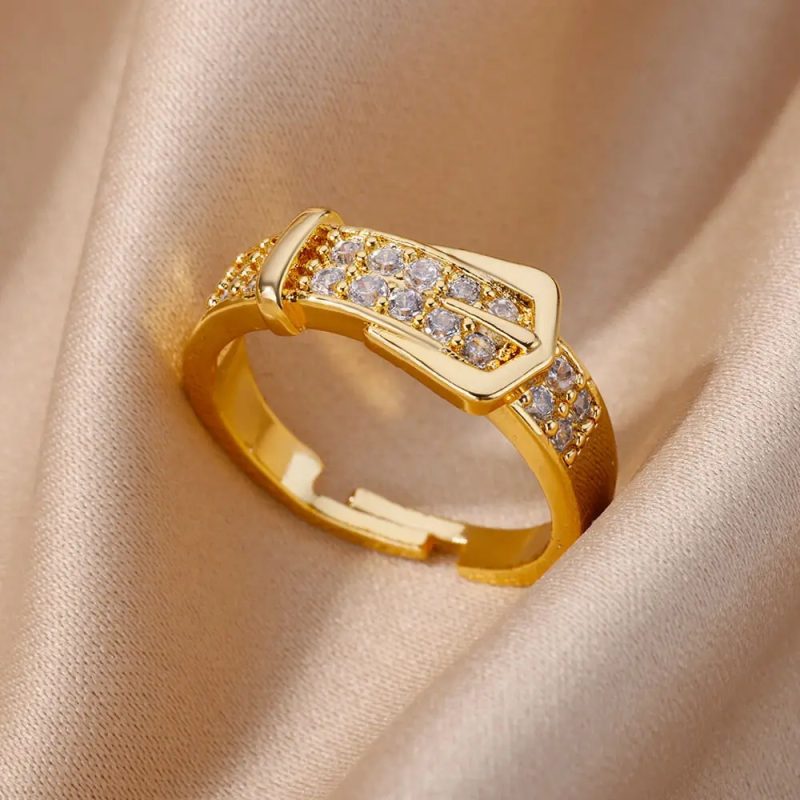 Gold Plated Stainless Steel Crystal Rings For Women Chain Geometry Zircon Finger Ring Jewelry Gift anillos mujer 2025 New Trendy - Image 8