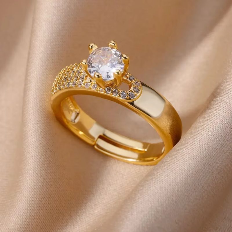 Gold Plated Stainless Steel Crystal Rings For Women Chain Geometry Zircon Finger Ring Jewelry Gift anillos mujer 2025 New Trendy - Image 9
