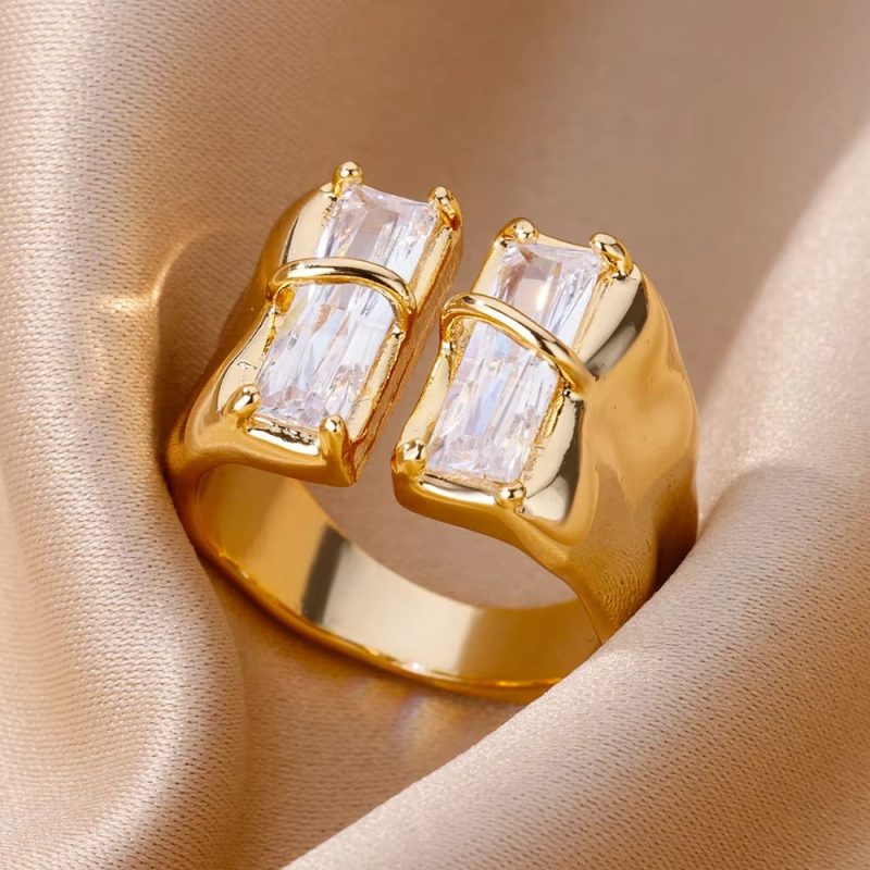 Gold Plated Stainless Steel Crystal Rings For Women Chain Geometry Zircon Finger Ring Jewelry Gift anillos mujer 2025 New Trendy - Image 13