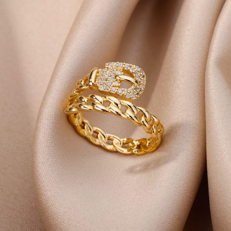 Gold Plated Stainless Steel Crystal Rings For Women Chain Geometry Zircon Finger Ring Jewelry Gift anillos mujer 2025 New Trendy - Image 14