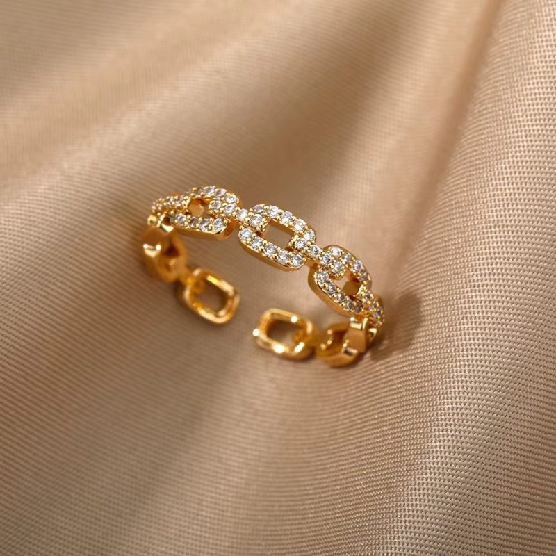 Gold Plated Stainless Steel Crystal Rings For Women Chain Geometry Zircon Finger Ring Jewelry Gift anillos mujer 2025 New Trendy - Image 16