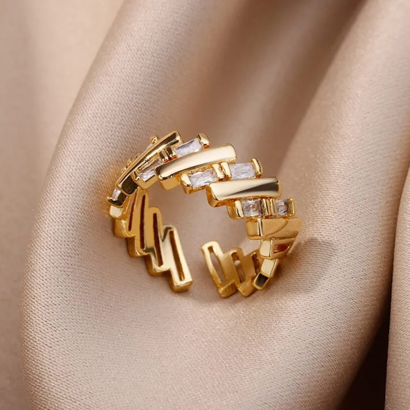 Gold Plated Stainless Steel Crystal Rings For Women Chain Geometry Zircon Finger Ring Jewelry Gift anillos mujer 2025 New Trendy - Image 18