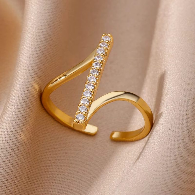 Gold Plated Stainless Steel Crystal Rings For Women Chain Geometry Zircon Finger Ring Jewelry Gift anillos mujer 2025 New Trendy - Image 22