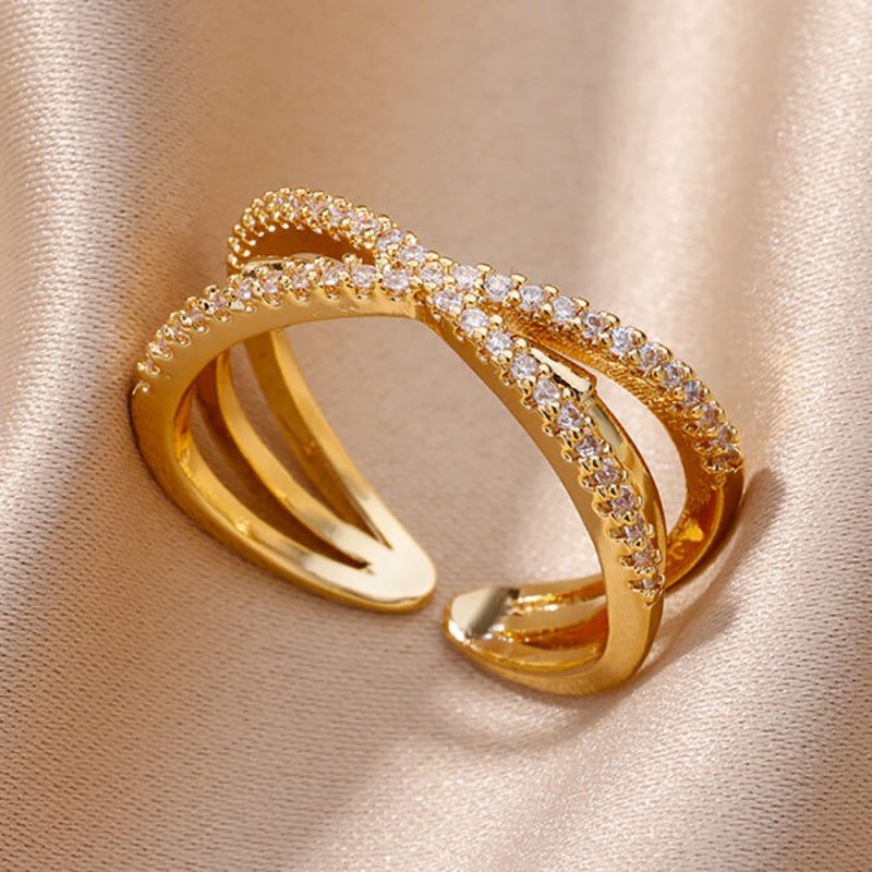 Gold Plated Stainless Steel Crystal Rings For Women Chain Geometry Zircon Finger Ring Jewelry Gift anillos mujer 2025 New Trendy - Image 24