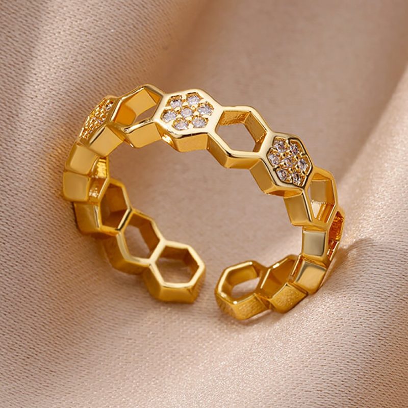 Gold Plated Stainless Steel Crystal Rings For Women Chain Geometry Zircon Finger Ring Jewelry Gift anillos mujer 2025 New Trendy - Image 25