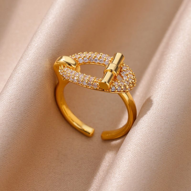 Gold Plated Stainless Steel Crystal Rings For Women Chain Geometry Zircon Finger Ring Jewelry Gift anillos mujer 2025 New Trendy - Image 26