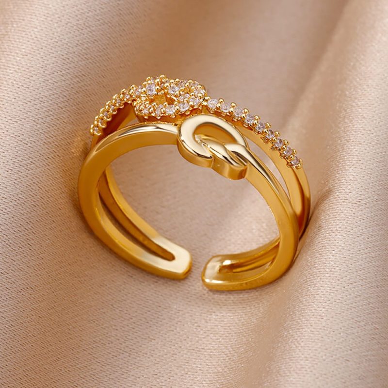 Gold Plated Stainless Steel Crystal Rings For Women Chain Geometry Zircon Finger Ring Jewelry Gift anillos mujer 2025 New Trendy - Image 28