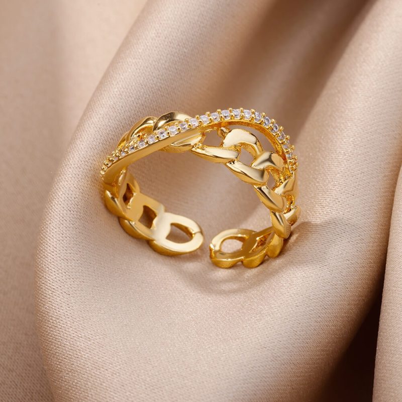 Gold Plated Stainless Steel Crystal Rings For Women Chain Geometry Zircon Finger Ring Jewelry Gift anillos mujer 2025 New Trendy - Image 29