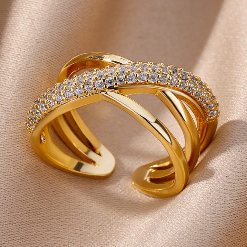 Gold Plated Stainless Steel Crystal Rings For Women Chain Geometry Zircon Finger Ring Jewelry Gift anillos mujer 2025 New Trendy - Image 30