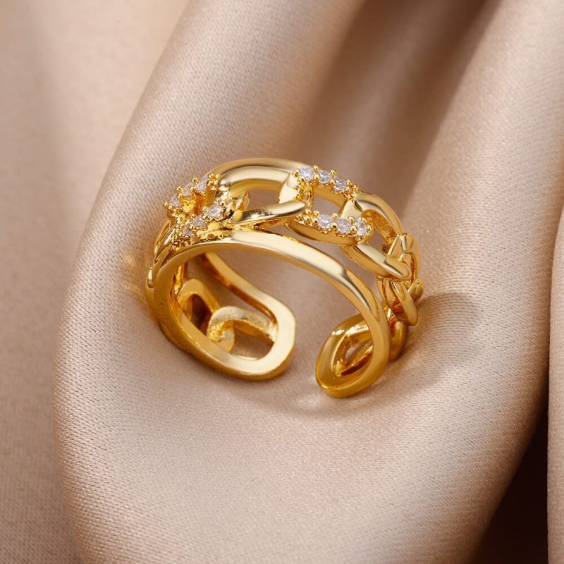 Gold Plated Stainless Steel Crystal Rings For Women Chain Geometry Zircon Finger Ring Jewelry Gift anillos mujer 2025 New Trendy - Image 31