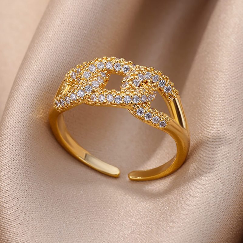 Gold Plated Stainless Steel Crystal Rings For Women Chain Geometry Zircon Finger Ring Jewelry Gift anillos mujer 2025 New Trendy - Image 32