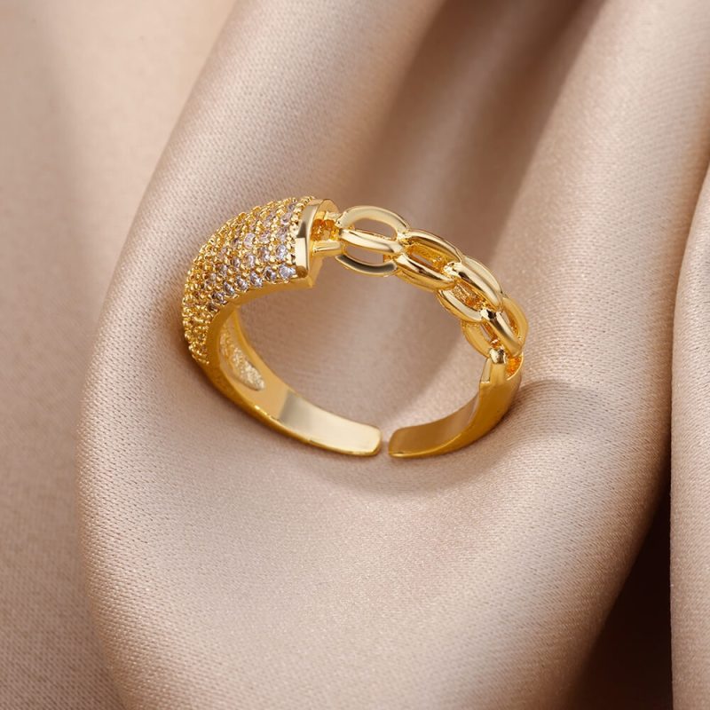 Gold Plated Stainless Steel Crystal Rings For Women Chain Geometry Zircon Finger Ring Jewelry Gift anillos mujer 2025 New Trendy - Image 33