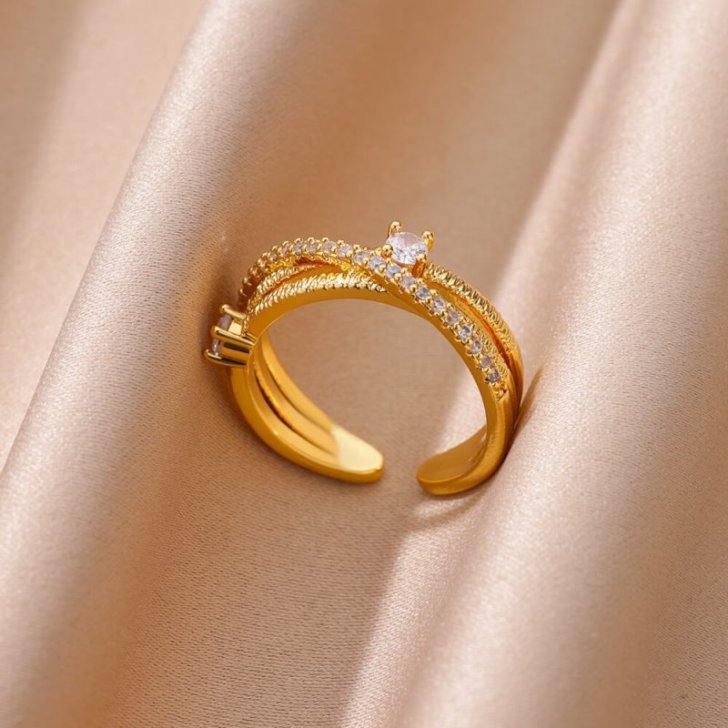 Gold Plated Stainless Steel Crystal Rings For Women Chain Geometry Zircon Finger Ring Jewelry Gift anillos mujer 2025 New Trendy - Image 34