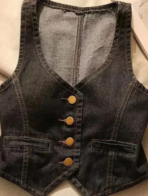 Vintage Women Korean Fashion Cowboy Vest Outerwear Kawaii V-neck Sexy Vest Women Summer Short Sleeveless Top Harajuku Clothing