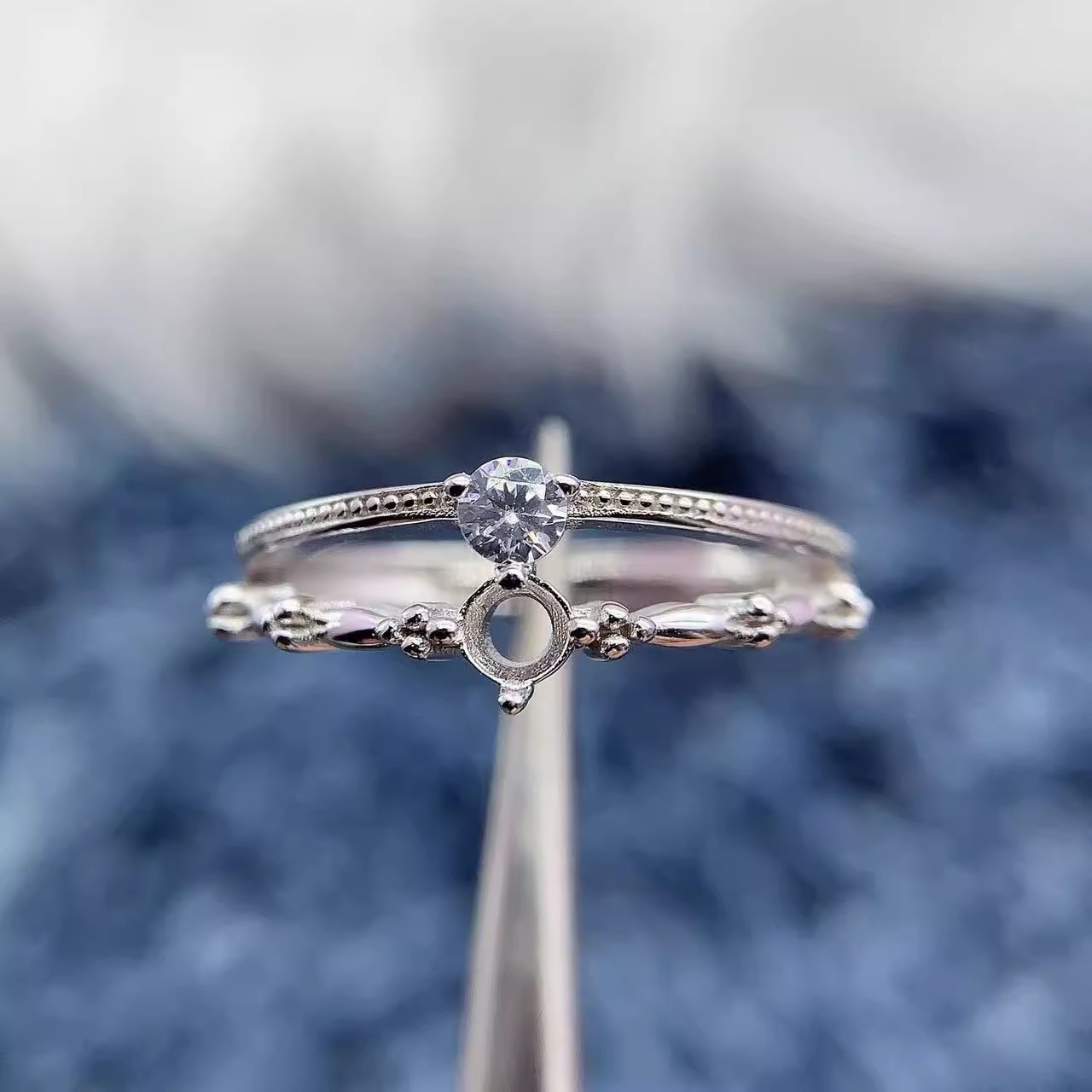 MeiBaPJ Inlay Round 3/4/5/6mm Stone Woman Open Ring Setting DIY S925 Pure Silver Fashion Original Fine Charm Jewelry Wholesaler