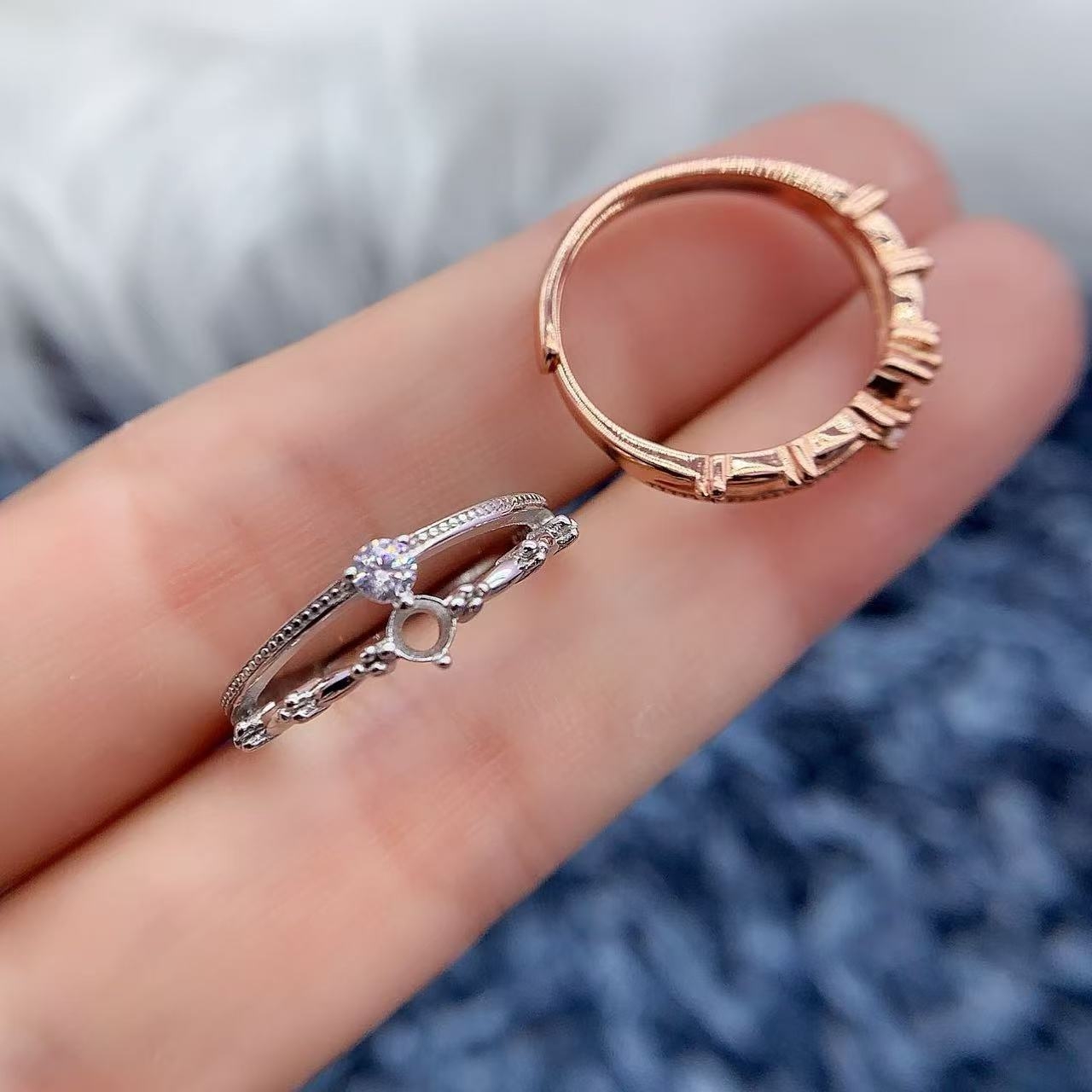 MeiBaPJ Inlay Round 3/4/5/6mm Stone Woman Open Ring Setting DIY S925 Pure Silver Fashion Original Fine Charm Jewelry Wholesaler - Image 2