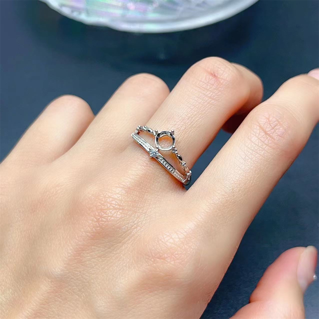 MeiBaPJ Inlay Round 3/4/5/6mm Stone Woman Open Ring Setting DIY S925 Pure Silver Fashion Original Fine Charm Jewelry Wholesaler - Image 6