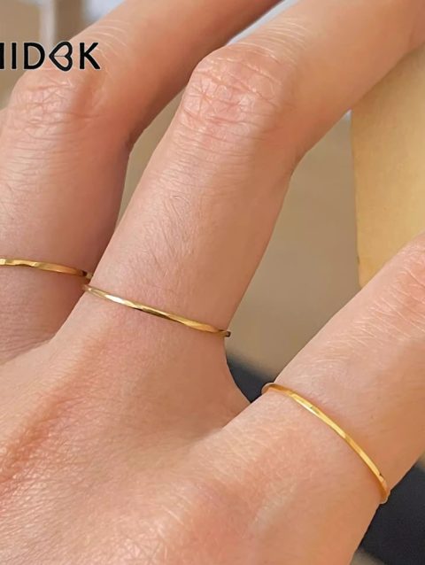 GHIDBK 0.5mm Extremely Thin Stainless Steel Anti-Tarnish Rings for Women Fashion Simple 18K Pvd Gold Plated Ring Office Style