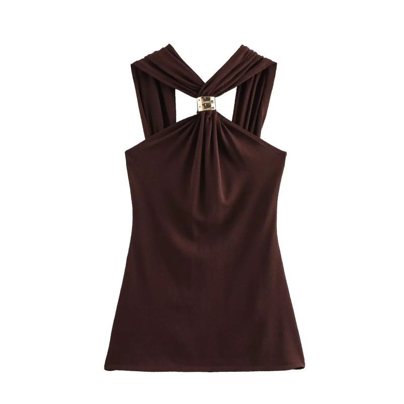 New Halter Tops Fashion Metal Decoration Crop Top Woman 2025 Sleeveless Hanging Collar Short Tops For Women Sexy Party Top - Image 7