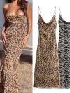 MUJER Leopard Print Tulle Slip Dress Woman Backless Summer Long Dresses For Women Vintage Sexy Party Dresses Midi Holiday Dress